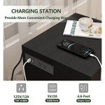 Black Nightstand with Charging Station and LED Lights