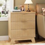 Fluted Nightstand with 3 Large Storage Drawers