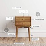 Mid-Century Oak Wood Nightstand with Storage