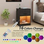 Black Nightstand with Charging Station and LED Lights