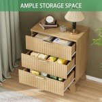 Fluted Nightstand with 3 Large Storage Drawers