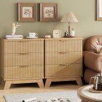 Fluted Nightstand with 3 Large Storage Drawers