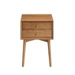 Mid-Century Oak Wood Nightstand with Storage