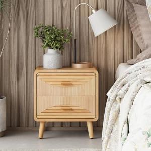 Rustic 2-Drawer Farmhouse Nightstand in Natural Wood