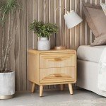 Rustic 2-Drawer Farmhouse Nightstand in Natural Wood