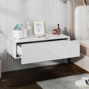 Modern White Floating Wall-Mounted Nightstand with Drawer