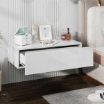Modern White Floating Wall-Mounted Nightstand with Drawer