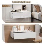 Modern White Floating Wall-Mounted Nightstand with Drawer