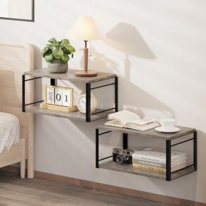 NANAGIFTREE Floating Nightstand Set of 2, Wood Bedside Shelf Wall Mounted Nightstand, Floating Bedside Table for Bedroom, Living Room, Bathroom, Kitchen, Office (Vintage Gray)