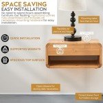 Bamboo Floating Nightstand with Drawer & Shelf