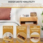 Bamboo Floating Nightstand with Drawer & Shelf