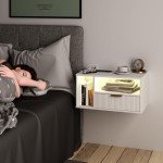White Floating Nightstand with Charging Station & LED Lights