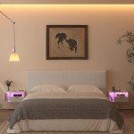 White Floating Nightstand with Charging Station & LED Lights