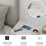 White Floating Nightstand with Charging Station & LED Lights