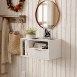 White Floating Nightstand with Charging Station & LED Lights