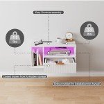 White Floating Nightstand with Charging Station & LED Lights