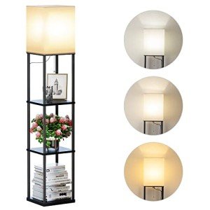 Modern Floor Lamp with Shelves and 3 Color Bulbs