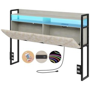Queen Size Upholstered Headboard with Storage & Charging