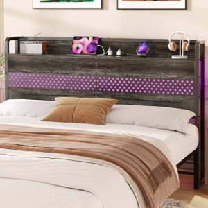 Queen Size Headboard with USB, Outlets, LED Lights