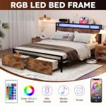 Full Size Bed Frame with Drawers & LED Lights