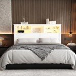 White Adjustable Headboard with Storage Shelves