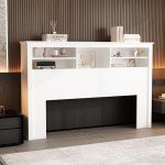 White Adjustable Headboard with Storage Shelves