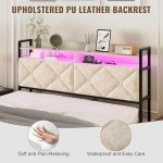 Queen Size Upholstered Headboard with Storage & Charging