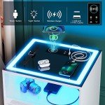 Glossy LED Nightstand with Wireless Charging & Drawers