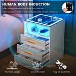 Glossy LED Nightstand with Wireless Charging & Drawers