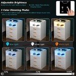 Glossy LED Nightstand with Wireless Charging & Drawers