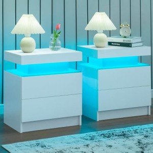 LED Nightstand Set of 2 with Drawers