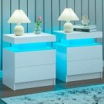 LED Nightstand Set of 2 with Drawers