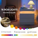 LED Nightstand Set of 2 with Drawers