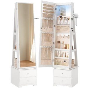 White 360° Swivel Jewelry Cabinet with LED Lights