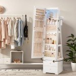 White 360° Swivel Jewelry Cabinet with LED Lights