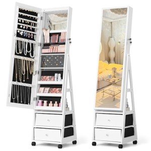Furmax Swivel Jewelry Cabinet with Full-Length Mirror