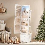White 360° Swivel Jewelry Cabinet with LED Lights