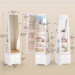 White 360° Swivel Jewelry Cabinet with LED Lights