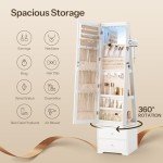 White 360° Swivel Jewelry Cabinet with LED Lights