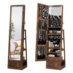360 Swivel Jewelry Cabinet with Mirror - Rustic Brown