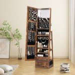 360 Swivel Jewelry Cabinet with Mirror - Rustic Brown