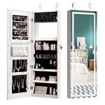 Wall-Mounted Mirrored Jewelry Armoire with LED Light