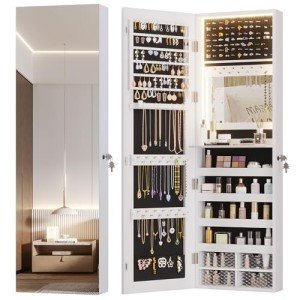 LED Jewelry Mirror Cabinet with Storage Organizer