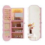 Pink LED Jewelry Armoire with Lockable Mirror