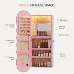 Pink LED Jewelry Armoire with Lockable Mirror