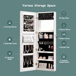 Wall-Mounted Mirrored Jewelry Armoire with LED Light