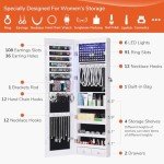 White Wall-Mounted Jewelry Cabinet with Full-Length Mirror