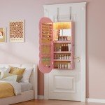 Pink LED Jewelry Armoire with Lockable Mirror