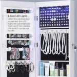 White Wall-Mounted Jewelry Cabinet with Full-Length Mirror