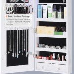 White Wall-Mounted Jewelry Cabinet with Full-Length Mirror